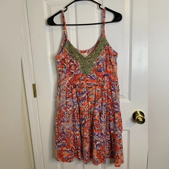 free people beaded floral dress Free People Dress Peach Floral Size XS SKU 000241-2 – Designers On A Dime main image 0